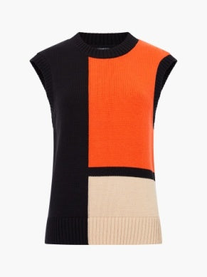 French Connection Varli Colour Blocking Knit Vest – Black Flame Camel