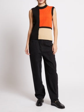 French Connection Varli Colour Blocking Knit Vest – Black Flame Camel