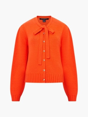 French Connection Varli Long Sleeve Tie Neck Cardigan – Flame Orange