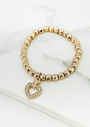 Envy Gold Beaded Heart Charm Bracelet