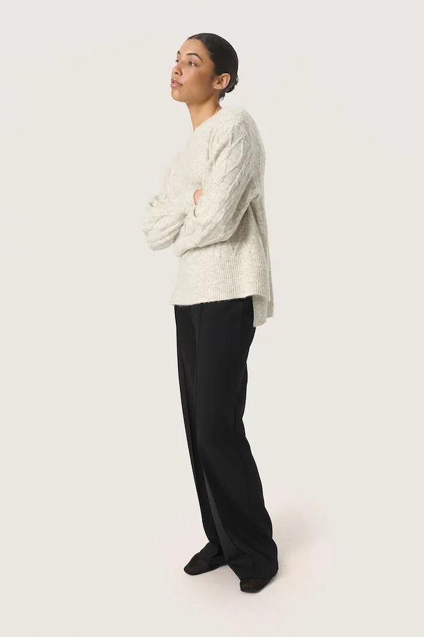 Soaked In Luxury Rakel Cable Pullover- White Grey Melange