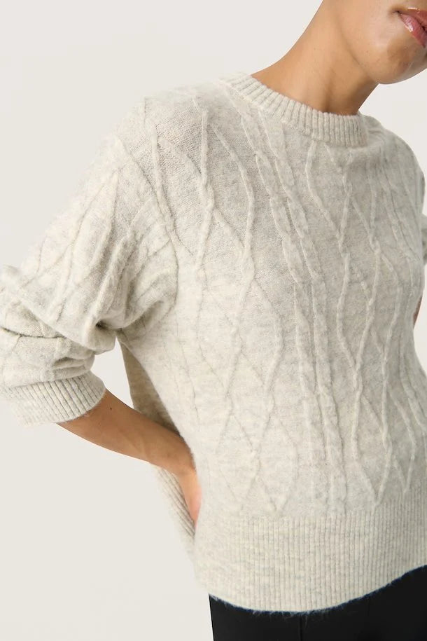 Soaked In Luxury Rakel Cable Pullover- White Grey Melange