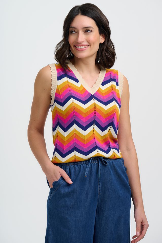 Sugarhill Brighton Rosy Knit Vest-Multi Sunset Chevron