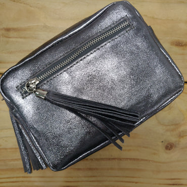 Italian Leather Pewter Bag