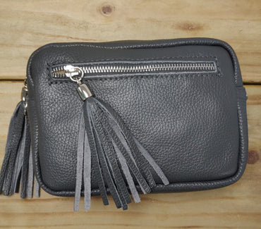 Italian Leather Grey Handbag