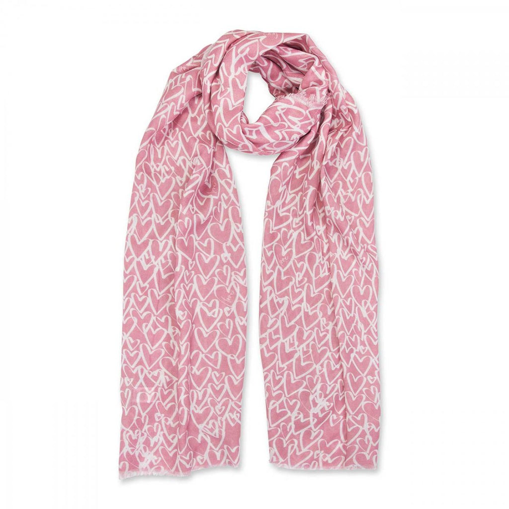 Katie Loxton Love Love Love Sentiment Scarf - White and Dusty Pink